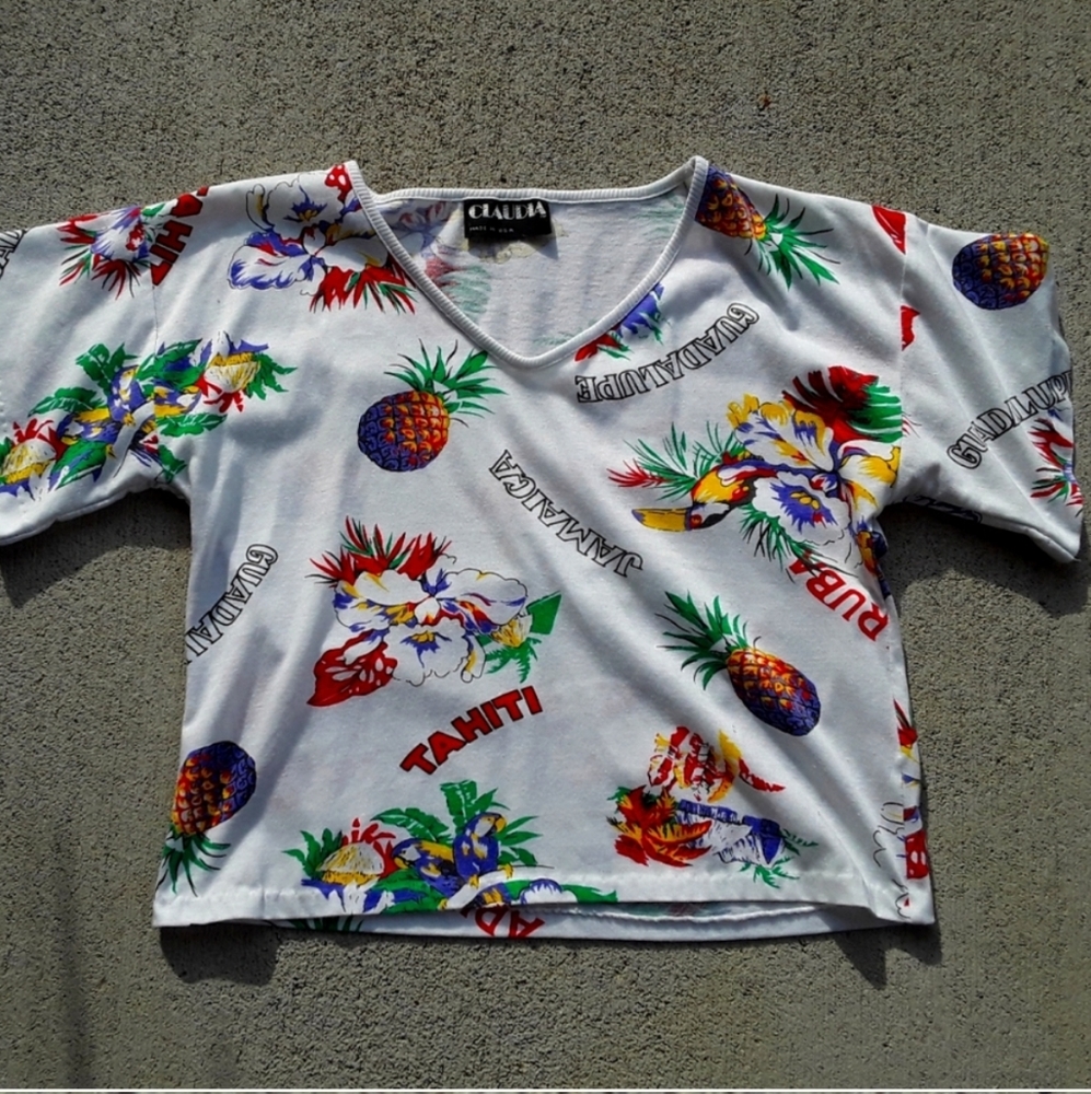 Vintage Tropical V Neck Crop Top